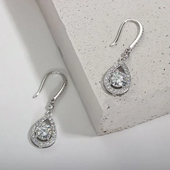 Certified 2ct. t.w. Moissanite Diamond Tear Drop Earrings NEW